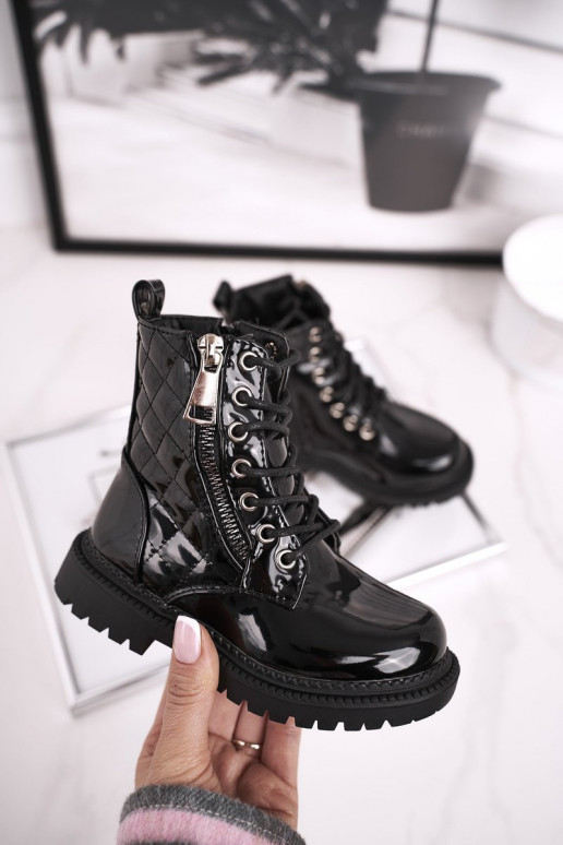 Schwarz lackierte Damenstiefel Schwarz lackierte Damenstiefel