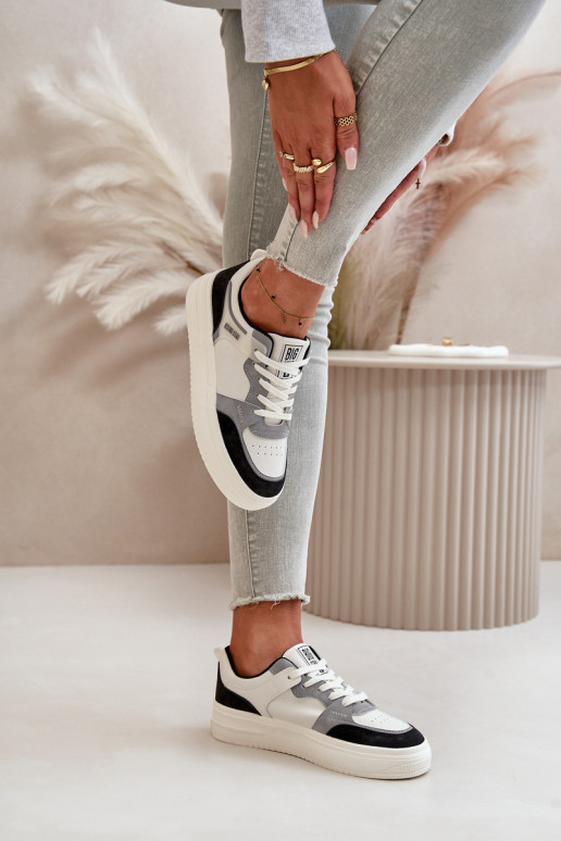 Damentief Sneakers Stilvollllschuhe aus Öko-Leder Big Star OO274028 INeiß-graue Farbe