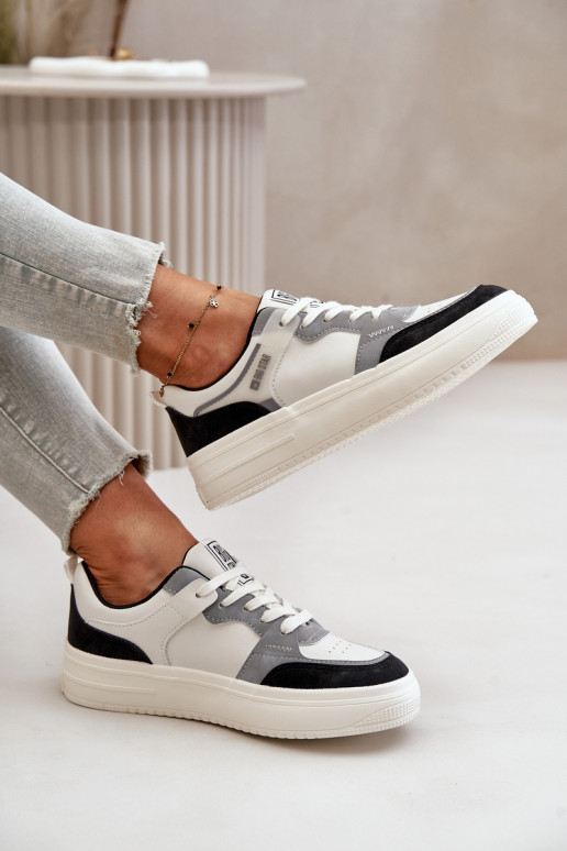 Damentief Sneakers Stilvollllschuhe aus Öko-Leder Big Star OO274028 INeiß-graue Farbe