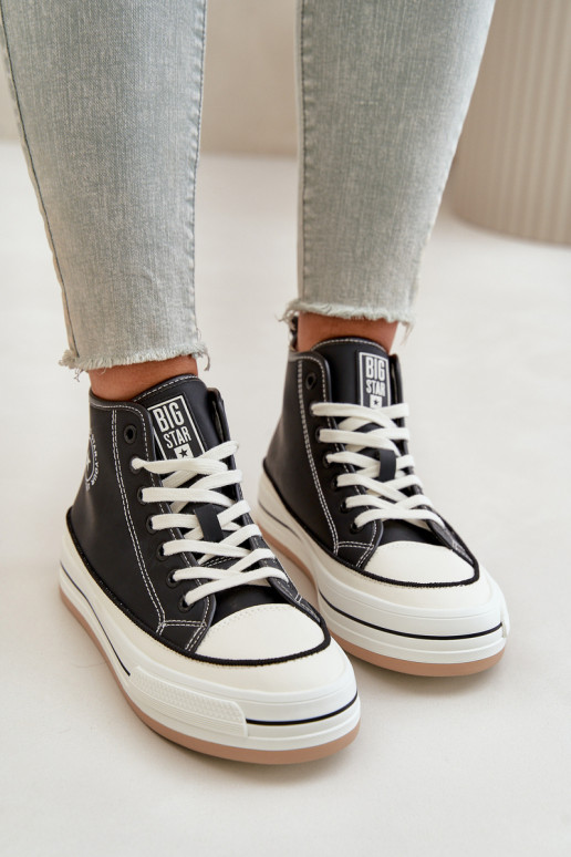 sich Zuarm laufen Freizeitschuhe mit einer Plattform Eko Haut Big Star OO274062 schZuarze Farbe