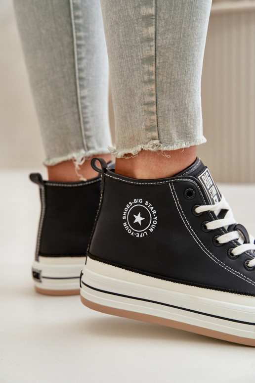 sich Zuarm laufen Freizeitschuhe mit einer Plattform Eko Haut Big Star OO274062 schZuarze Farbe