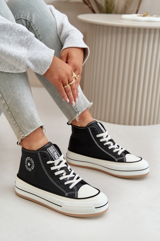 sich Zuarm laufen Freizeitschuhe mit einer Plattform Eko Haut Big Star OO274062 schZuarze Farbe