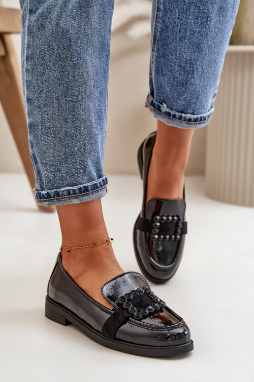 Lackierte Mokassins Feminin mit Ornamenten schZuarze Farbe Vinceza 58389 Lackierte Mokassins Feminin mit Ornamenten schZuarze Farbe Vinceza 58389