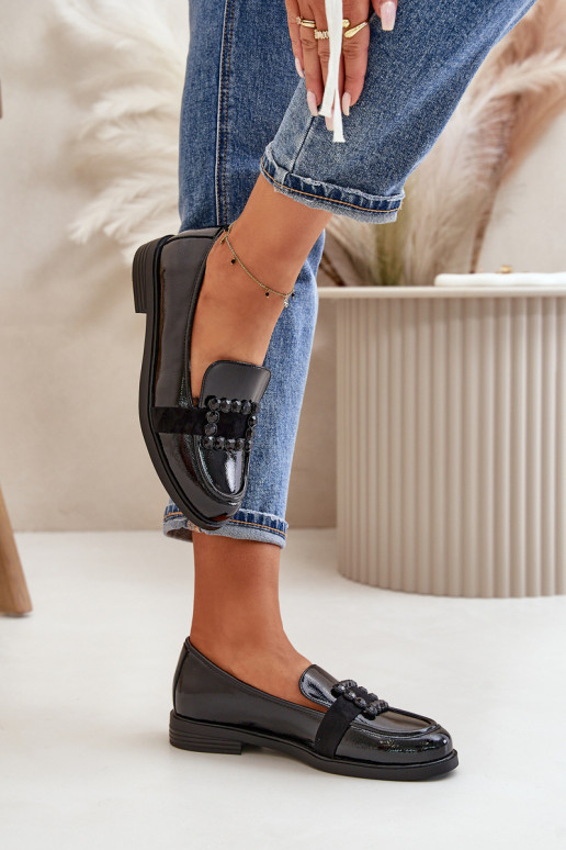 Lackierte Mokassins Feminin mit Ornamenten schZuarze Farbe Vinceza 58389 Lackierte Mokassins Feminin mit Ornamenten schZuarze Farbe Vinceza 58389