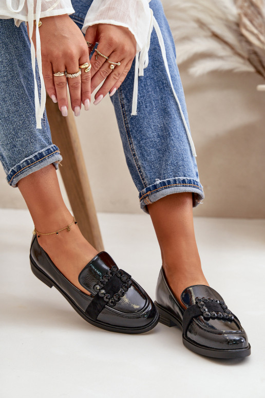 Lackierte Mokassins Feminin mit Ornamenten schZuarze Farbe Vinceza 58389 Lackierte Mokassins Feminin mit Ornamenten schZuarze Farbe Vinceza 58389