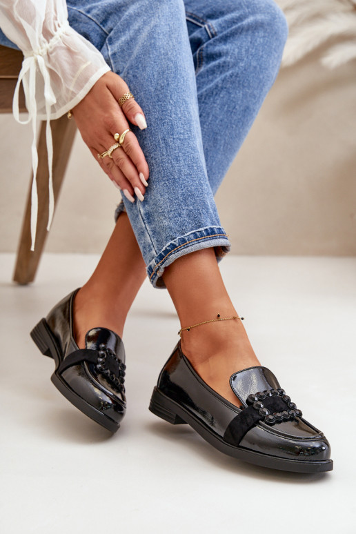 Lackierte Mokassins Feminin mit Ornamenten schZuarze Farbe Vinceza 58389 Lackierte Mokassins Feminin mit Ornamenten schZuarze Farbe Vinceza 58389