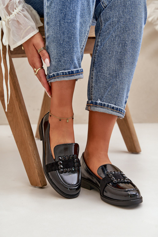 Lackierte Mokassins Feminin mit Ornamenten schZuarze Farbe Vinceza 58389 Lackierte Mokassins Feminin mit Ornamenten schZuarze Farbe Vinceza 58389