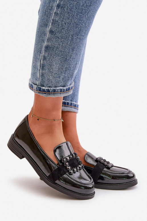 Lackierte Mokassins Feminin mit Ornamenten schZuarze Farbe Vinceza 58389 Lackierte Mokassins Feminin mit Ornamenten schZuarze Farbe Vinceza 58389