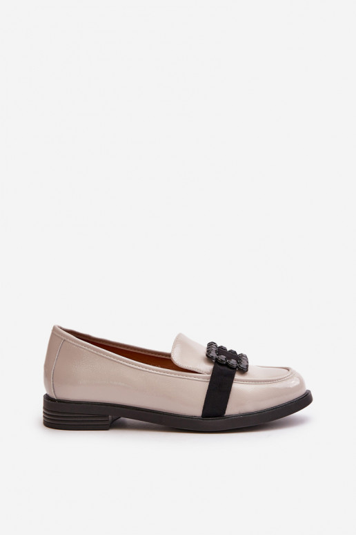 Lackierte Mokassins Feminin mit Ornamenten graue Farbe Vinceza 58389 Lackierte Mokassins Feminin mit Ornamenten graue Farbe Vinceza 58389