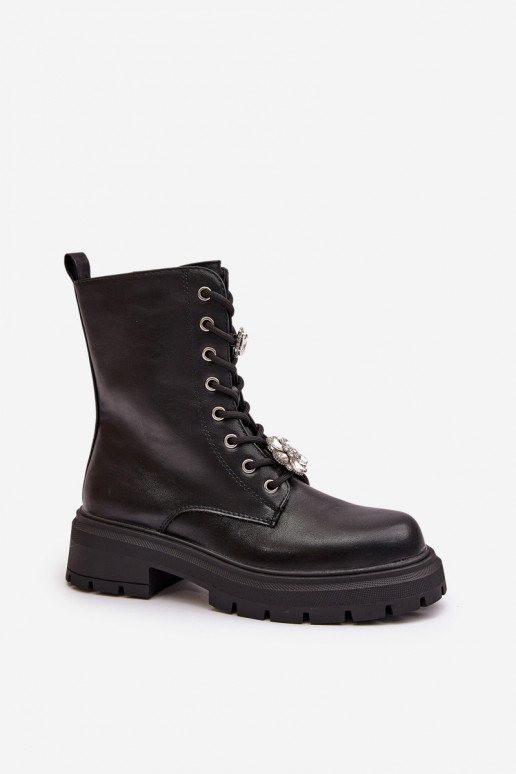 Arbeitsstiefeletten Feminin Eko Haut Z Przypinkami schZuarze Farbe Kristines Arbeitsstiefeletten Feminin Eko Haut Z Przypinkami schZuarze Farbe Kristines
