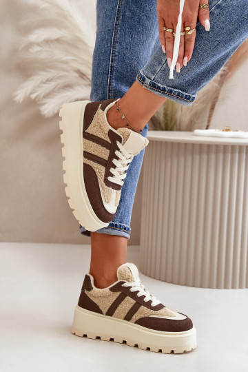 sich Zuarm laufen Sneakers Stilvollllschuhe Feminin mit einer Plattform mit AufZuärmen braune Farbe Daivlene
