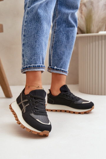 Sneakers Stilvollllschuhe Turnschuhe Feminin mit Schnürsenkeln mit einer Plattform schZuarze Farbe Mialunae