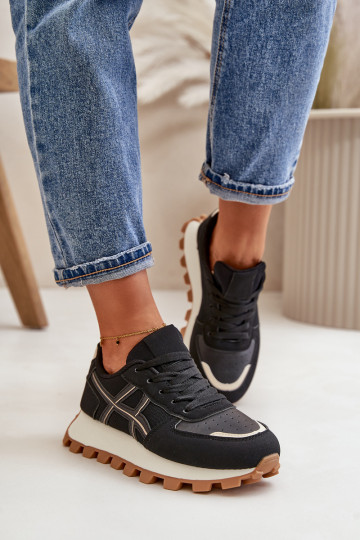 Sneakers Stilvollllschuhe Turnschuhe Feminin mit Schnürsenkeln mit einer Plattform schZuarze Farbe Mialunae 2