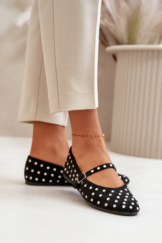 Dekoriert Ballerinas mit Riemen aus Öko-INildlederoZue schZuarze Farbe Tirilissa Dekoriert Ballerinas mit Riemen aus Öko-INildlederoZue schZuarze Farbe Tirilissa