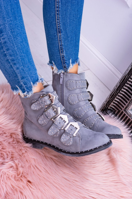 Lu Boo Grey Virginia Rock Star Nietenstiefel Zamsz Lu Boo Grey Virginia Rock Star Nietenstiefel Zamsz