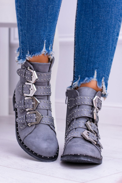 Lu Boo Grey Virginia Rock Star Nietenstiefel Zamsz Lu Boo Grey Virginia Rock Star Nietenstiefel Zamsz