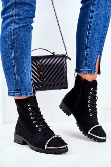 Damenstiefel Lu Boo Schwarze Wildlederstiefel mit Stahldetail Jacksy