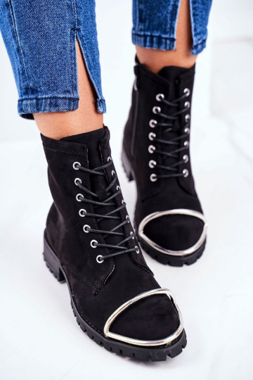 Damenstiefel Lu Boo Schwarze Wildlederstiefel mit Stahldetail Jacksy 2