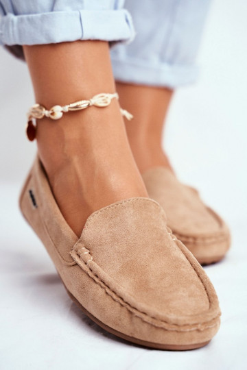 Damen-Mokassins in Beige aus Morreno-Wildleder