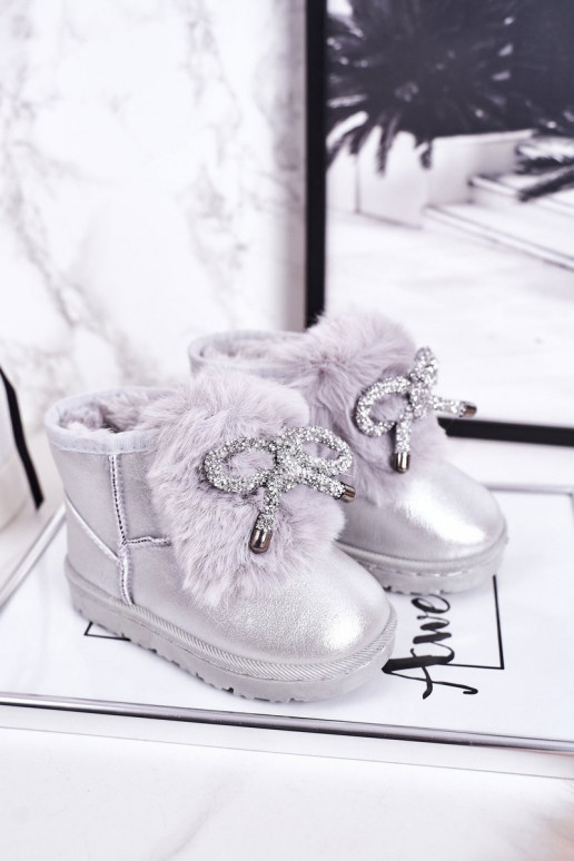 Gewärmte Kinder-Schneestiefel mit Fell innen, silberne Farbe Aurora