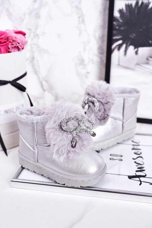 Gewärmte Kinder-Schneestiefel mit Fell innen, silberne Farbe Aurora