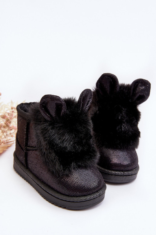 Gewärmte Kinder-Schneestiefel mit Fell innen und Ohren in der Farbe Schwarz Betty