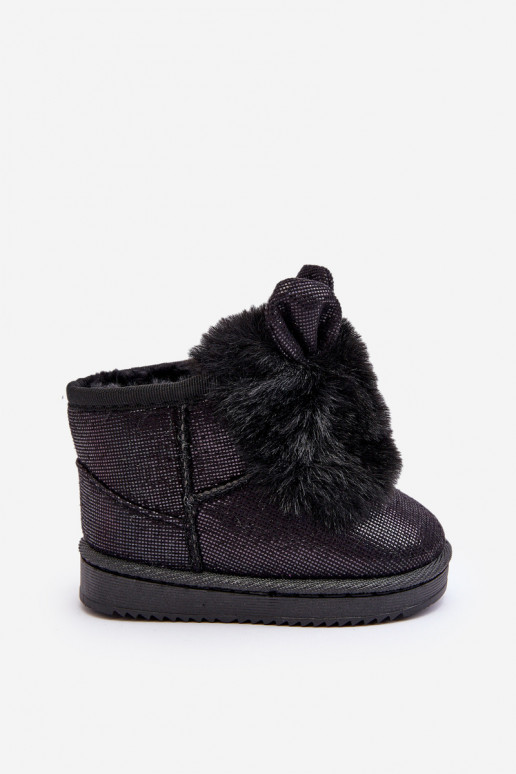 Gewärmte Kinder-Schneestiefel mit Fell innen und Ohren in der Farbe Schwarz Betty
