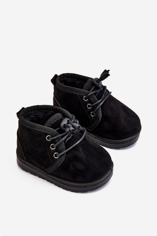 Schnür-Schneestiefel für Kinder mit Fell in Schwarz Hunter