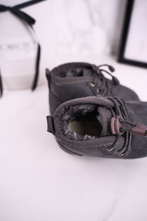 Schnür-Schneestiefel für Kinder mit Fell in Grau Hunter