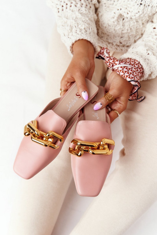 Rosa Call On Me-Hausschuhe mit Kettenabsatz Rosa Call On Me-Hausschuhe mit Kettenabsatz