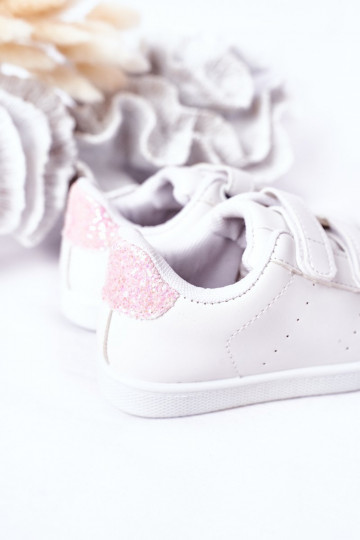 Kinder-Sneaker mit Klebeverschlüssen, weiß-rosa Farbe, süßes Mädchen 2