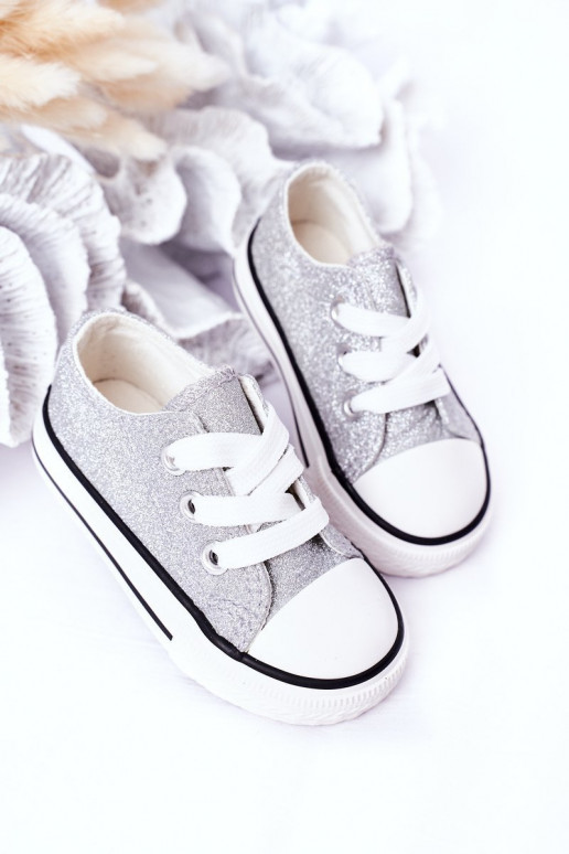 Kinder-Freizeitschuhe mit glänzender silberner Bling-Bling-Farbe