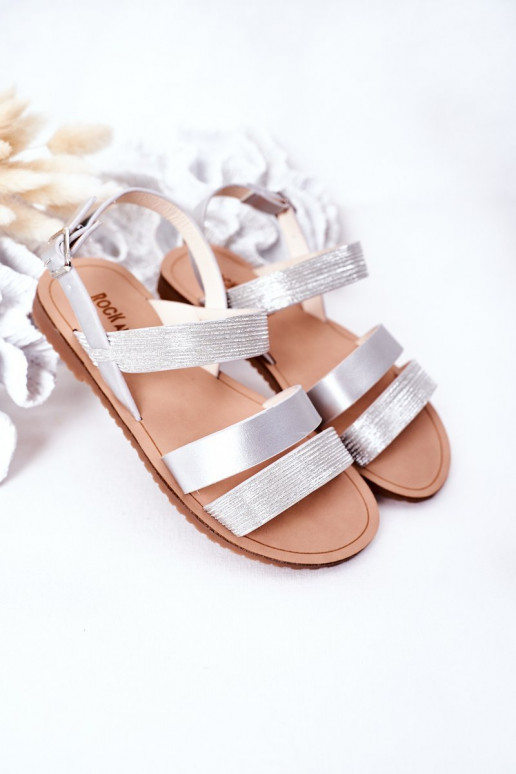 Glänzende Kindersandalen in silberner Farbe, Natalie