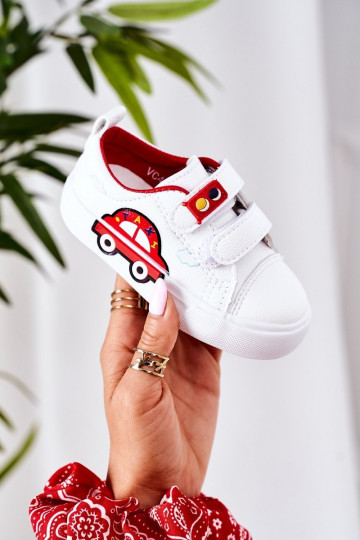 Kinder-Freizeitschuhe mit Klebeverschlüssen in der Farbe Weiß-Rot Taxi