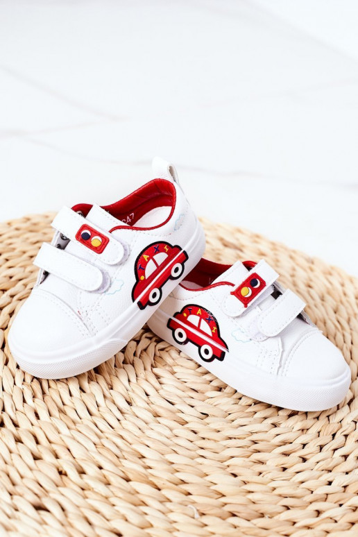 Kinder-Freizeitschuhe mit Klebeverschlüssen in der Farbe Weiß-Rot Taxi
