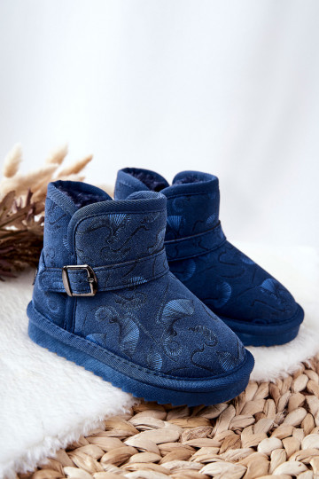 Kinder-Schneestiefel mit Fell in dunkelblauem Kawai 2