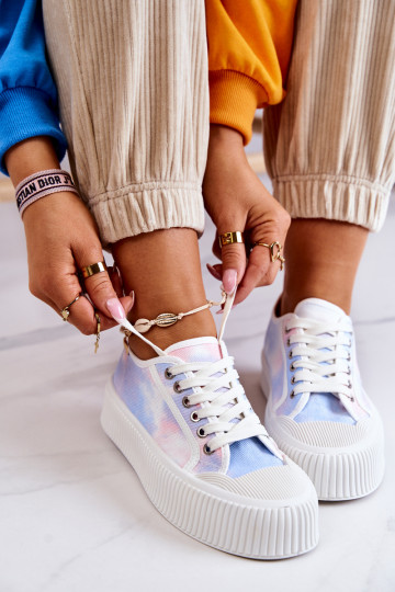 blau-rosafarbene Mischa-Sneaker mit flacher Sohle und Plateau