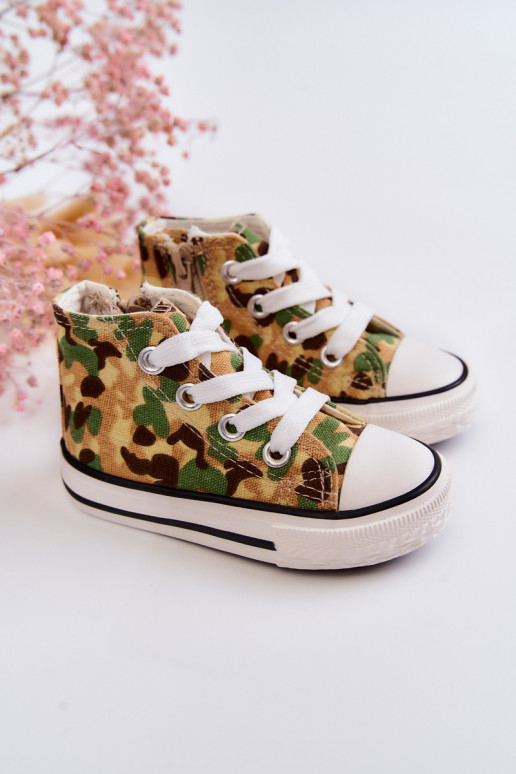 Kinder-Freizeitschuhe mit Sohlen und Reißverschlüssen beige-grün Filemon