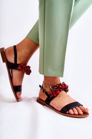Modische Sandalen mit Perlen in der Farbe Schwarz Hally