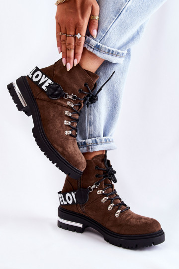 Gewärmte Wildlederstiefel mit Riemen in der dunkelbraunen Farbe Aurelio