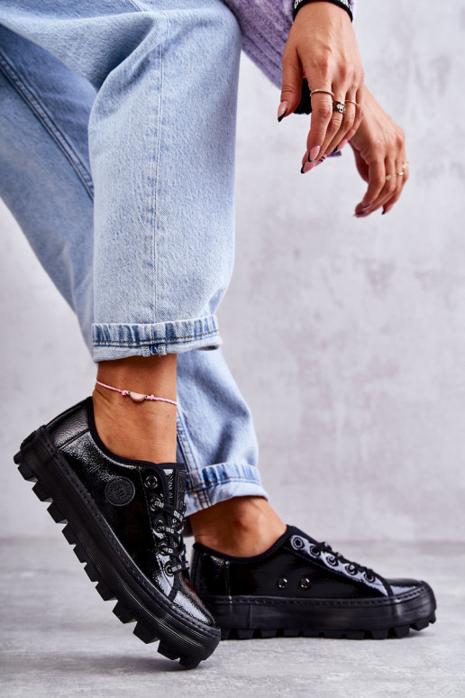 mit Lackeffekt Freizeitschuhe Big Star KK274044 schwarze Farbe mit Lackeffekt Freizeitschuhe Big Star KK274044 schwarze Farbe