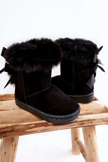 Warme Kinderschuhe mit Schleifen-Schneestiefeln in der Farbe Schwarz Funky