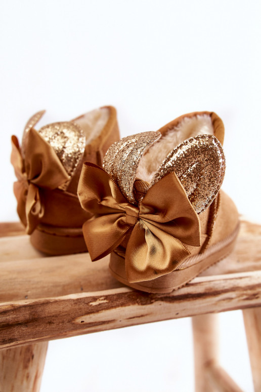 Warme Kinder-Schneestiefel mit Bändern in der braunen Farbe Meriva Warme Kinder-Schneestiefel mit Bändern in der braunen Farbe Meriva