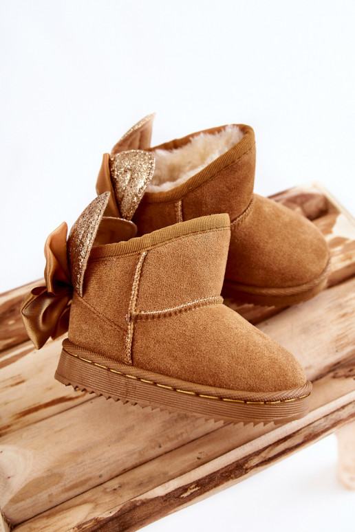 Warme Kinder-Schneestiefel mit Bändern in der braunen Farbe Meriva
