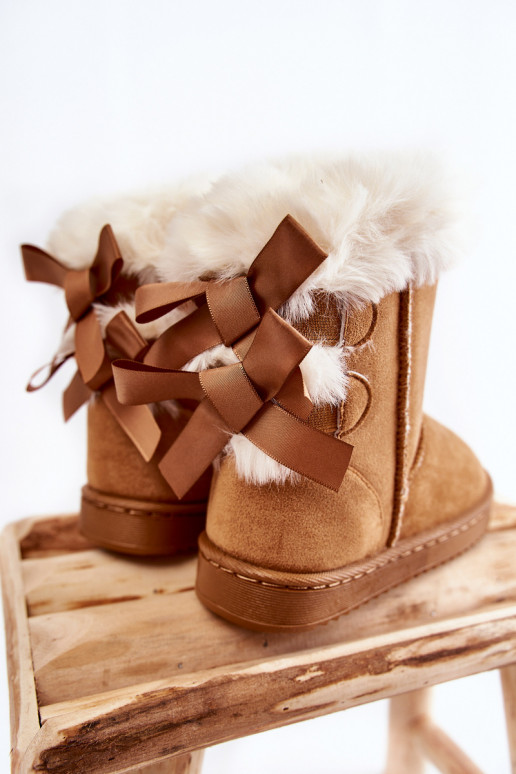 Warme Kinderschuhe mit Bändern, Schneestiefel beige Funky
