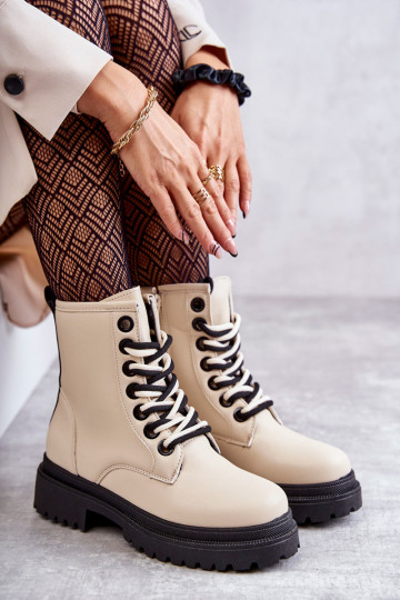 Damen-Stiefeletten, Stiefeletten in Elfenbeinfarbe, Denila