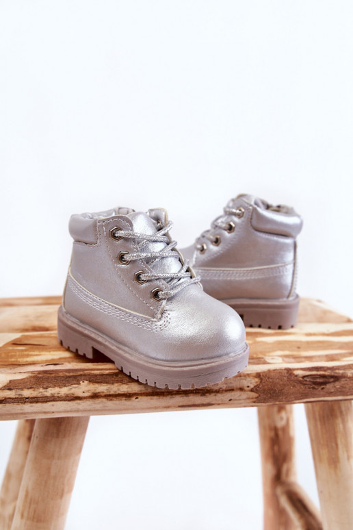 Kinder-Schnürstiefel mit Reißverschlüssen in der Farbe Silber von Dexter