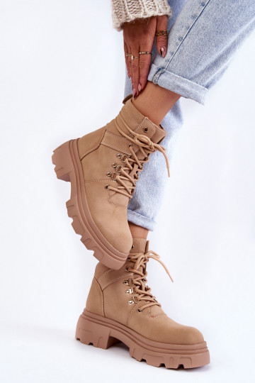 Gewärmte Stiefel mit Schnürsenkeln beige Merisha 2