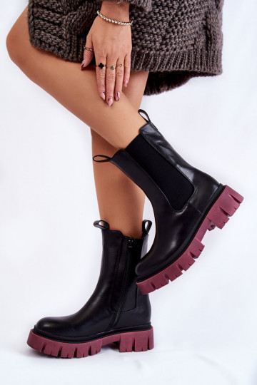 Stiefel mit Plateau Schwarz und Burgunder Aliana 2