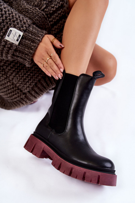 Stiefel mit Plateau Schwarz und Burgunder Aliana Stiefel mit Plateau Schwarz und Burgunder Aliana
